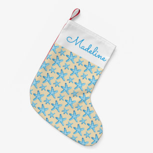 Petite Chaussette De Noël Le motif bleu d'étoiles de mer d'aquarelle