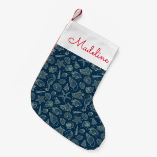 Petite Chaussette De Noël Le motif d'habitants d'océan ajoutent votre nom