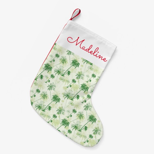 Petite Chaussette De Noël Le Motif Green Palm Tree| Ajouter votre nom (Devant (Accrochage))