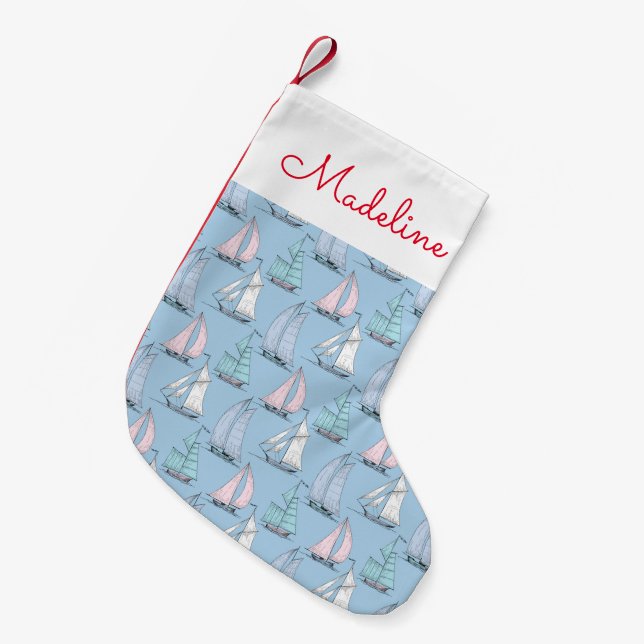 Petite Chaussette De Noël Le motif mignon | de voilier ajoutent votre nom (Devant (Accrochage))