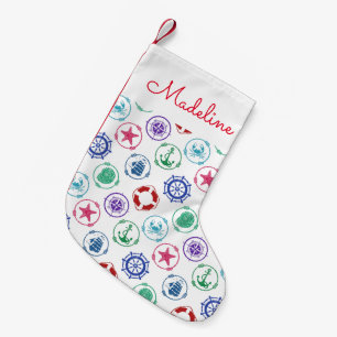 Petite Chaussette De Noël Le motif nautique coloré   ajoutent votre nom