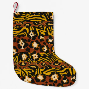 Petite Chaussette De Noël Le patchwork de léopard et de peaux de tigres sau