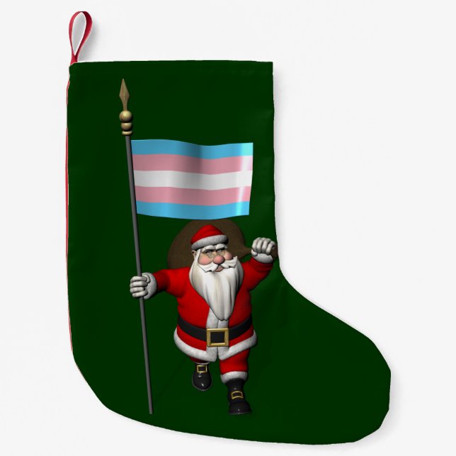 Petite Chaussette De Noël Le Père Noël avec un drapeau transgenre (Devant)