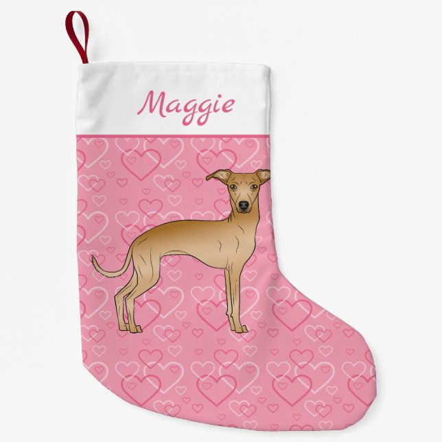 Petite Chaussette De Noël Le Petit Chien Grison Italien Sur Le Coeur Rose (Devant)