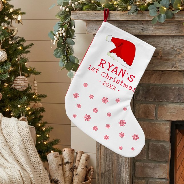 Petite Chaussette De Noël Le premier flocon de Noël Rouge Père Noël Flocon d (Créateur téléchargé)