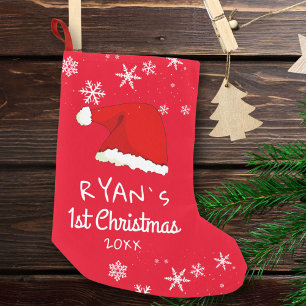 Petite Chaussette De Noël Le premier flocon de Noël Rouge Père Noël Flocon d