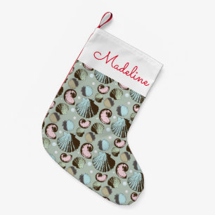 Petite Chaussette De Noël Le rétro motif   de coquillage ajoutent votre nom