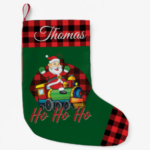 Petite Chaussette De Noël Le train du Père Noël Ho Ho Ho Red Plaid