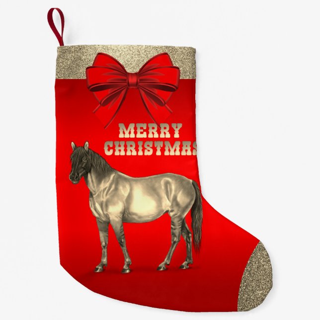 Petite Chaussette De Noël Le Western Gold Horse en rouge (Devant)