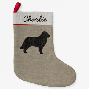 Petite Chaussette De Noël Leonberger Chien Silhouette Faux Linen Fête Noël