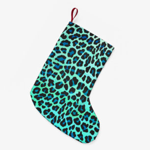 Petite Chaussette De Noël Léopard noir et Turquoise
