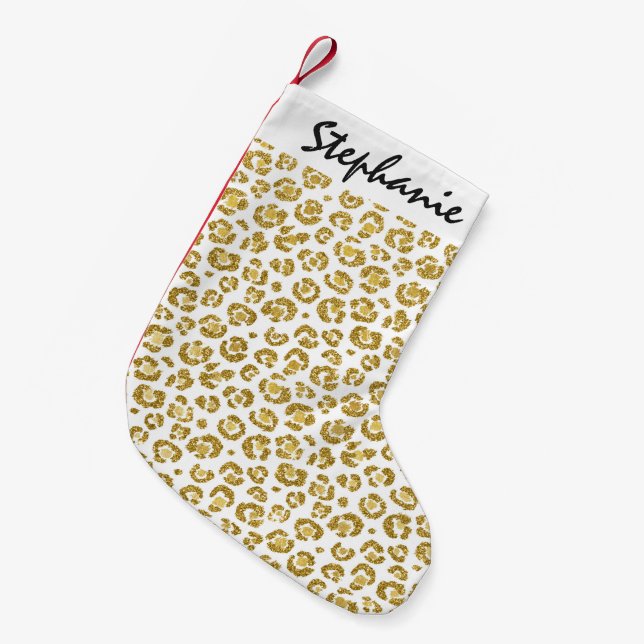 Petite Chaussette De Noël Léopard scintillant d'or de Faux fascinant (Devant (Accrochage))