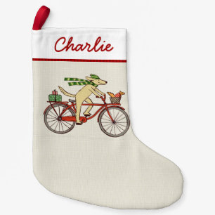 Petite Chaussette De Noël Les amis des chiens et des écureuils à bicyclett