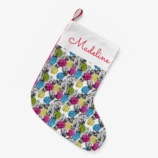 Petite Chaussette De Noël Les ananas et les palmettes d'art de bruit | (Devant (Accrochage))