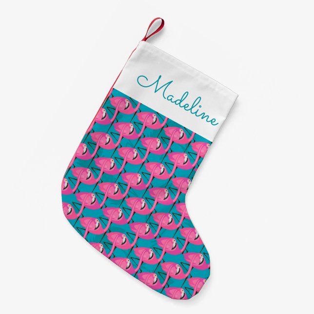 Petite Chaussette De Noël Les Flamants roses au néon | ajoutent votre nom (Devant (Accrochage))