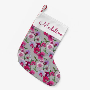 Petite Chaussette De Noël Les orchidées roses en fleur ajoutent votre nom