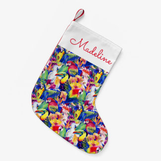 Petite Chaussette De Noël Les perroquets d'aquarelle | ajoutent votre nom