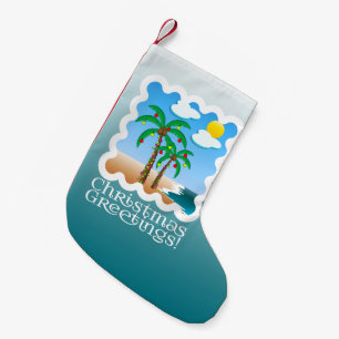 Petite Chaussette De Noël Les vacances de palmier allument Noël de plage
