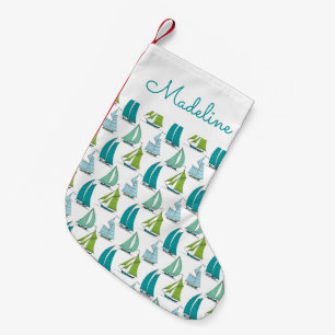 Petite Chaussette De Noël Les voiliers sur le motif de l'eau ajoutent