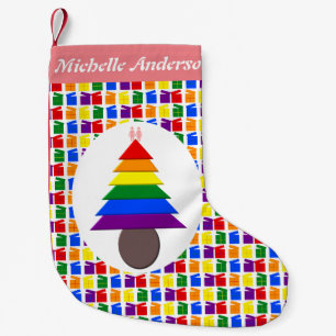 Petite Chaussette De Noël Lesbiennes Arbre de Noël arc-en-ciel et présents