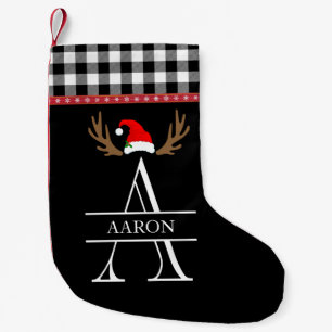 Petite Chaussette De Noël Lettre A Monogramme Carreaux Noir, Blanc Rouge