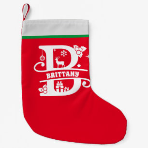 Petite Chaussette De Noël Lettre B Monogramme de Noël Nom initial Rouge Bla