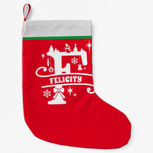 Petite Chaussette De Noël Lettre F Monogramme de Noël Nom initial Rouge Bla