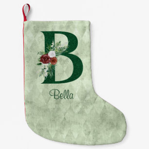 Petite Chaussette De Noël Lettre florale d'hiver illustrée B personnalisée