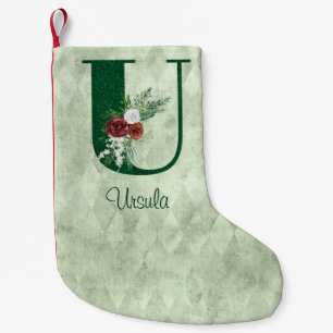 Petite Chaussette De Noël Lettre florale d'hiver illustrée U personnalisée 