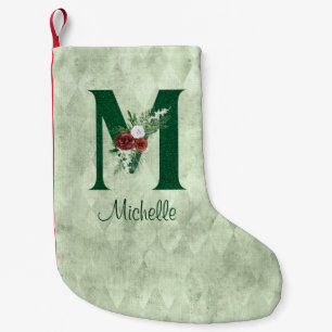 Petite Chaussette De Noël Lettre florale d'hiver M personnalisée