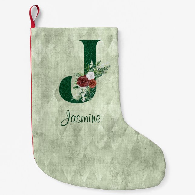 Petite Chaussette De Noël LETTRE Hiver Florale Illustrée J Personnalisée (Devant)