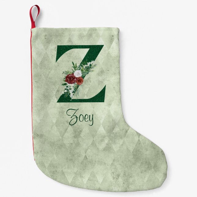Petite Chaussette De Noël LETTRE Hiver Florale Illustrée Z Personnalisée (Devant)