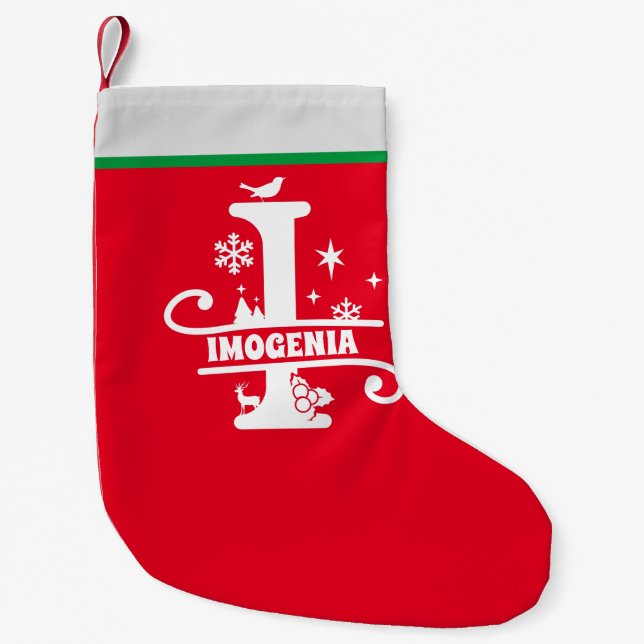 Petite Chaussette De Noël Lettre I Noël Monogramme Nom initial Rouge Blanc (Devant)