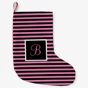 Petite Chaussette De Noël LETTRE INITIALE CHIC MÊME Pink and Black Stried