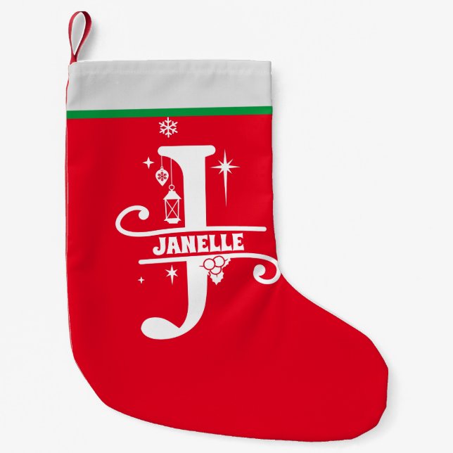 Petite Chaussette De Noël Lettre J Noël Monogramme Nom initial Rouge Blanc (Devant)