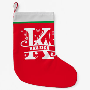 Petite Chaussette De Noël Lettre K Noël Monogramme Nom initial Rouge Blanc