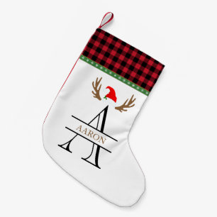 Petite Chaussette De Noël Lettre monogramme A Rouge Noir Tartan Noël