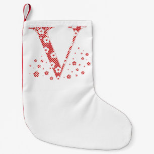 Petite Chaussette De Noël Lettre Motif aux fleurs V(rouge)