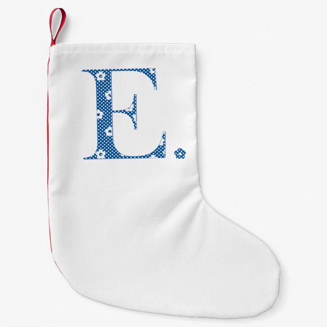 Petite Chaussette De Noël LETTRE Motif Fleur E(bleu) (Devant)