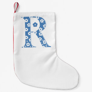 Petite Chaussette De Noël LETTRE Motif Fleur R(bleu)