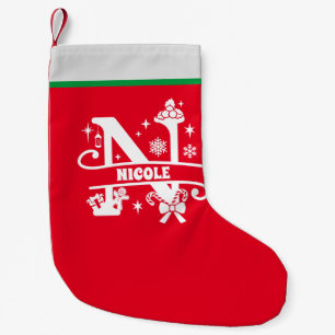 Petite Chaussette De Noël Lettre N Noël Monogramme Nom initial Rouge Blanc