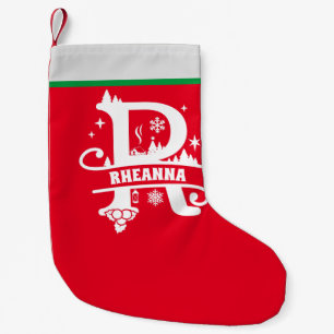Petite Chaussette De Noël Lettre R Noël Monogramme Nom initial Rouge Blanc
