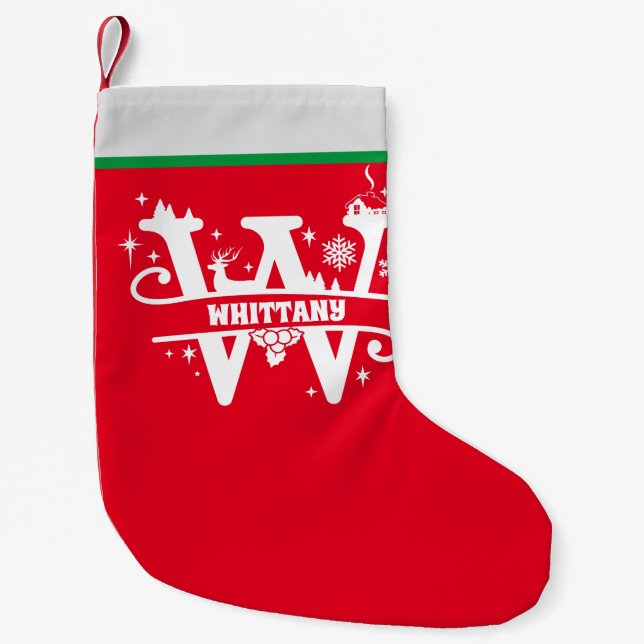 Petite Chaussette De Noël Lettre W Noël Monogramme Nom initial Rouge Blanc (Devant)