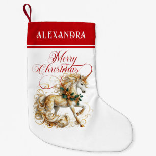 Petite Chaussette De Noël Licorne de Noël élégante blanche et or