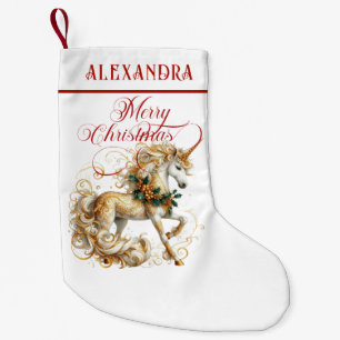 Petite Chaussette De Noël Licorne de Noël Élégante Blanche et Or