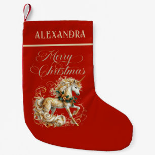 Petite Chaussette De Noël Licorne de Noël Élégante Blanche et Or