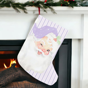 Petite Chaussette De Noël Lilac Purple Vintage Père Noël Wink Noël Stocker