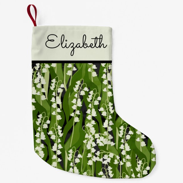 Petite Chaussette De Noël Lily de la Vallée de verdure Nom personnalisé (Devant)