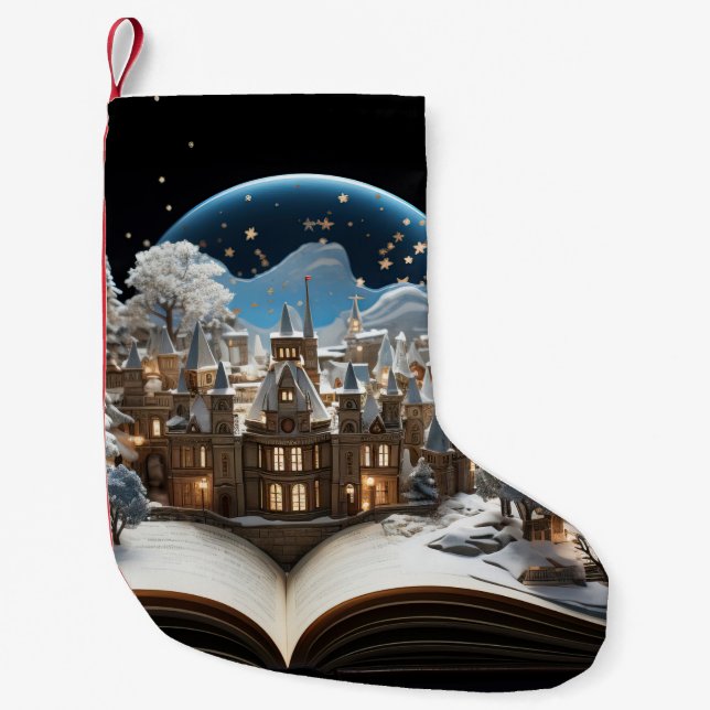 Petite Chaussette De Noël Livre de Noël Snow-Globe Village (Devant)