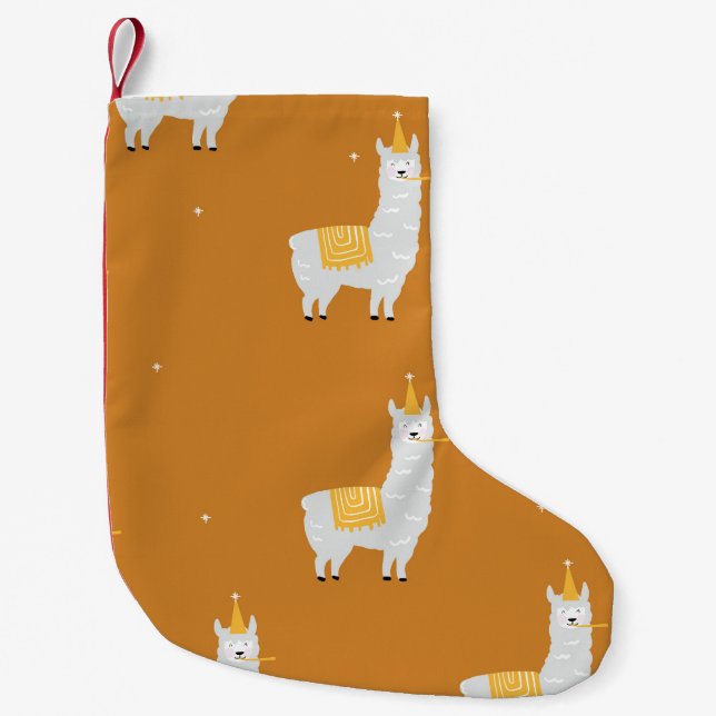 Petite Chaussette De Noël Llama, arrière - plan orange : motif d'anniversair (Devant)